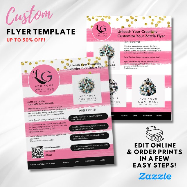 ⭐️ SALON BEAUTY PINK GOLD GIRL Einfache LOGO-Vorla Flyer (Von Creator hochgeladen)