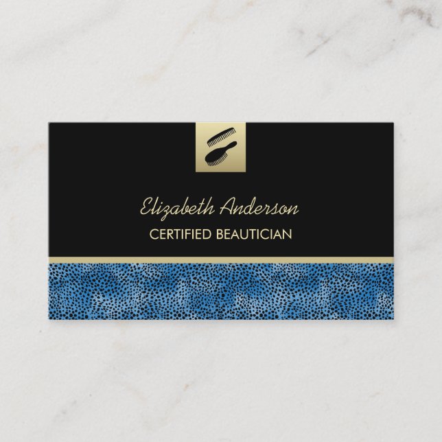 Salon Blue Cheetah Print für Beautician Visitenkarte (Vorderseite)