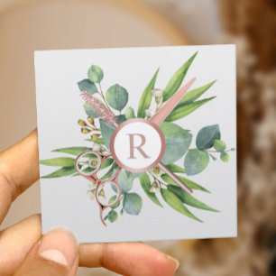 Salon Botanische Rose Gold Monogramm Quadratische Visitenkarte