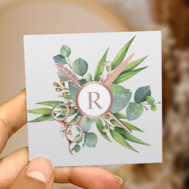Salon Botanische Rose Gold Monogramm Quadratische Visitenkarte (Von Creator hochgeladen)