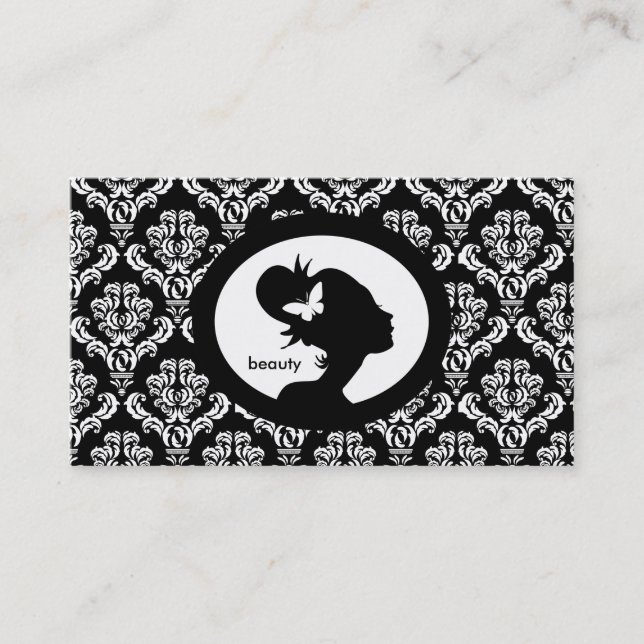 Salon Business Card Butterfly Woman Silhouette BW Visitenkarte (Vorderseite)