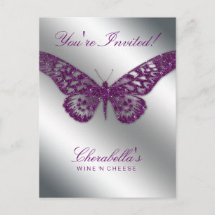 Salon Butterfly Postcard Einladung Lila Silber