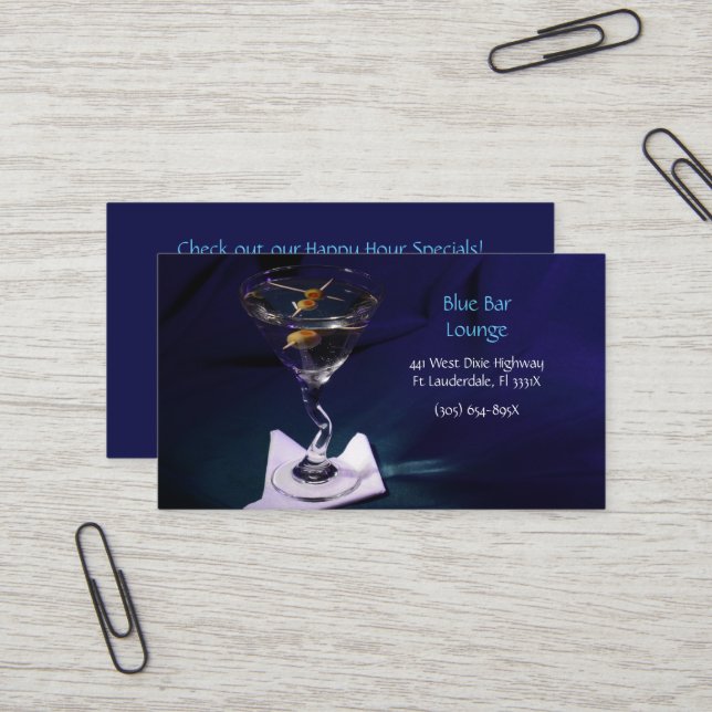 Salon Carte de visite Dark Blue Martini Bar (Devant/Arrière en situation)