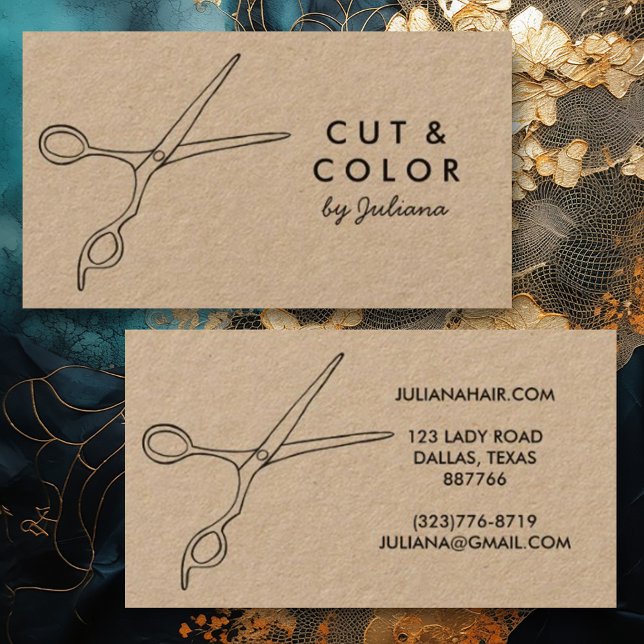 Salon Chic Schere Bar-Lounge Bar viale Visitenkarte (Hair Stylist Salon Chic Scissors Line Art Minimal Kraft Business Card
)