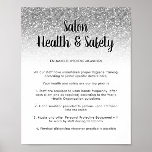 Salon Covid Health Safety Poster Silberner Glitzer