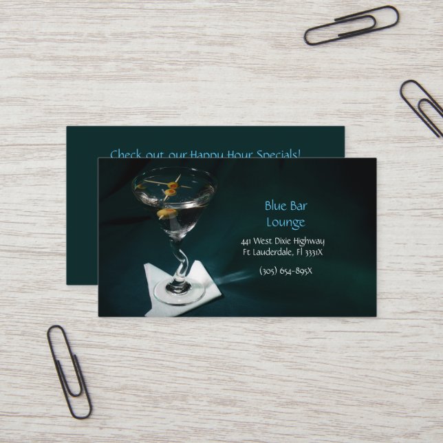 Salon Dark Green Martini Bar Carte de visite (Devant/Arrière en situation)