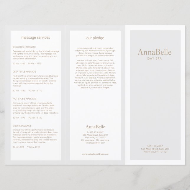 Salon de beauté gris clair Spa Brochure TriFold (Devant)
