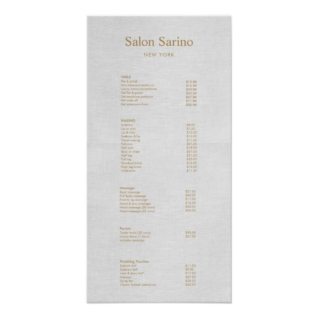 Salon de beauté gris simple Service Menu Poster (Devant)