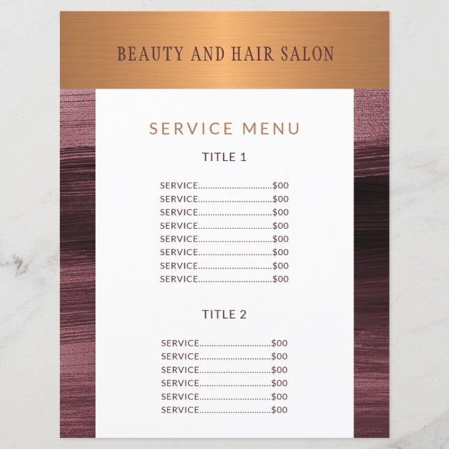 Salon de beauté menu de service moderne prospectus (Devant)