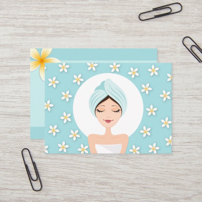 Salon de beauté ou carte de visite spa - bleu aqua (Devant/Arrière en situation)
