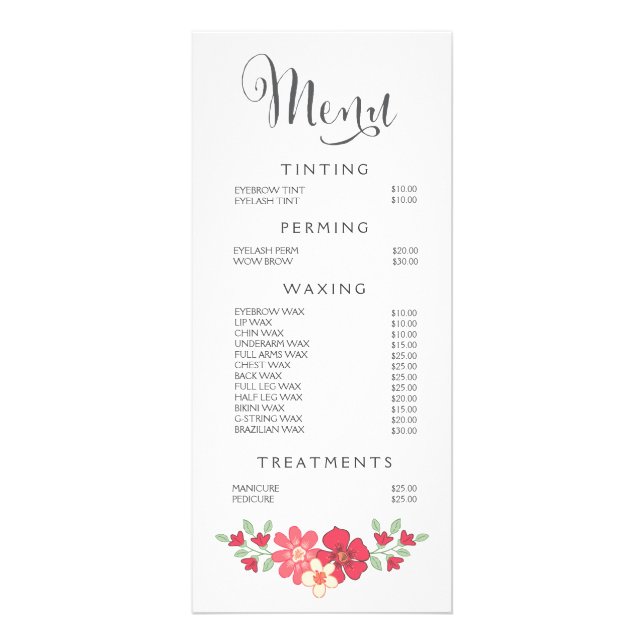 Salon de beauté rose Beauty Menu Prix (Devant)