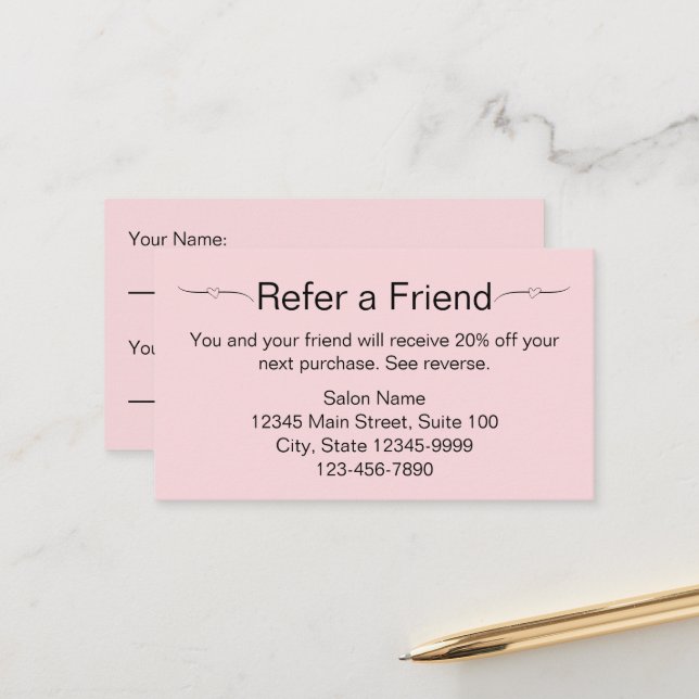 Salon de beauté rose et noir aiguiller une carte d (Devant/Arrière en situation)