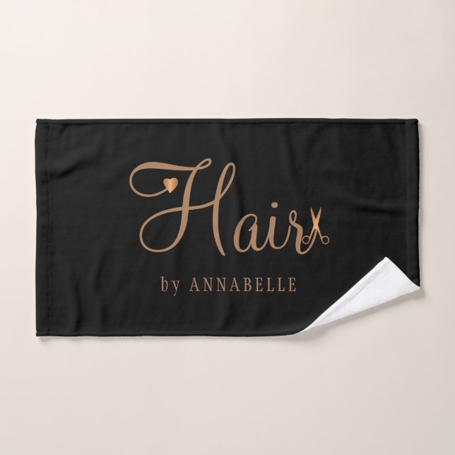 Salon de coiffure personnalisé nom élégant or noir (Serviette à main)