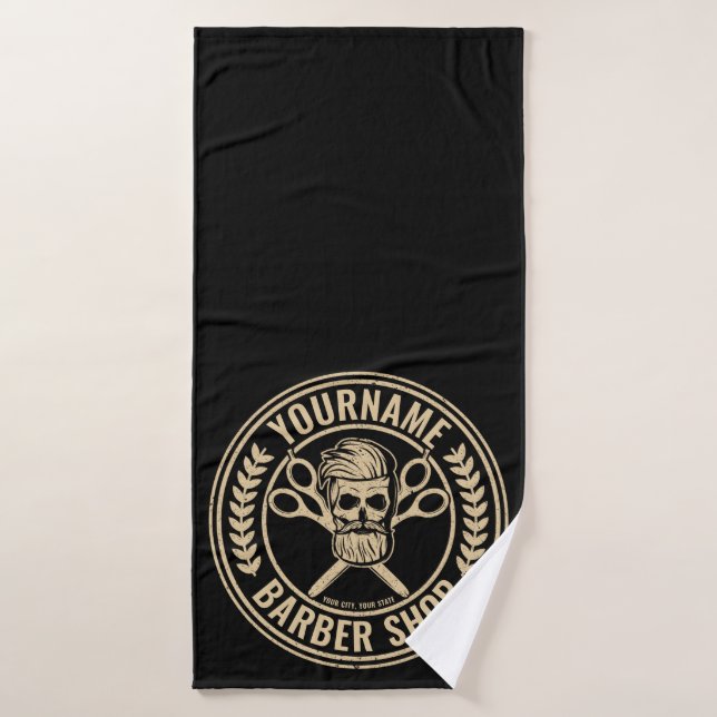 Salon de coiffure personnalisé Skull Rockabilly (Serviette de bain)
