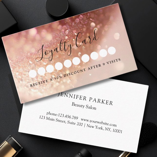 Salon de Parties scintillant moderne et carte de f (Modern Glitter Salon & Spa Loyalty Card)