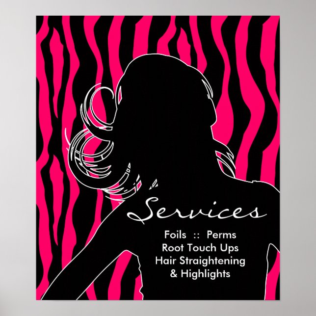 Salon des cheveux affiches Femme rose Zebra (Devant)