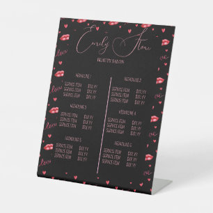 salon élégant noir et rose service menu panneau