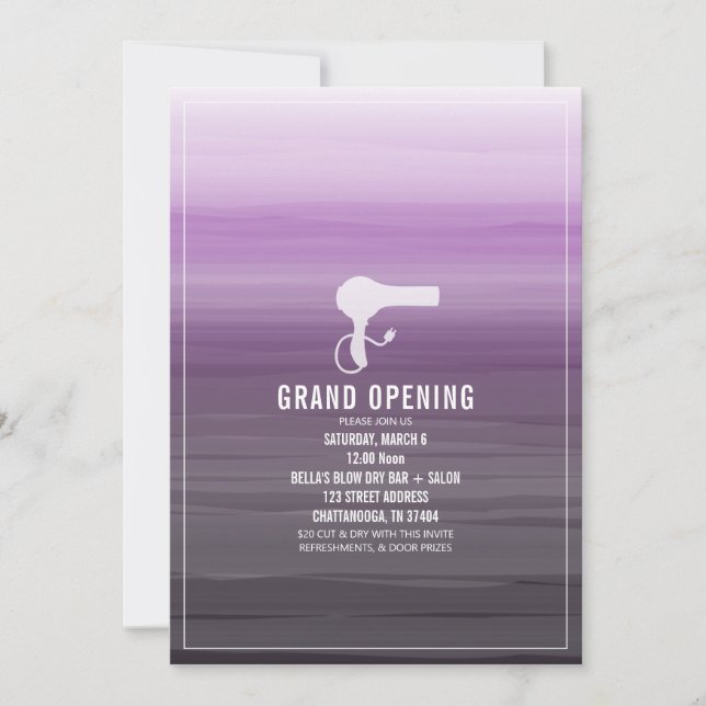 Salon Eröffnung Lila Ombre Einladung (Vorderseite)