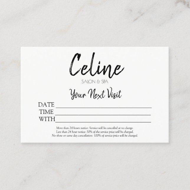 Salon et Spa des cartes de rendez-vous (Devant)