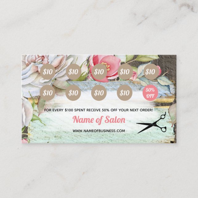 Salon Floral Fleur Rose Sucré Récompenses fidélité (Devant)