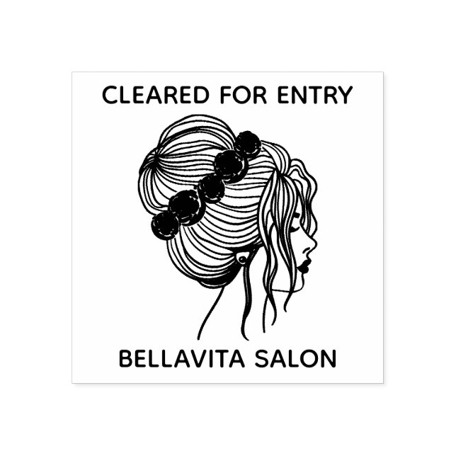 Salon Floral Updo Covid Temperatur geräumt Eintrit Gummistempel (Prägung)