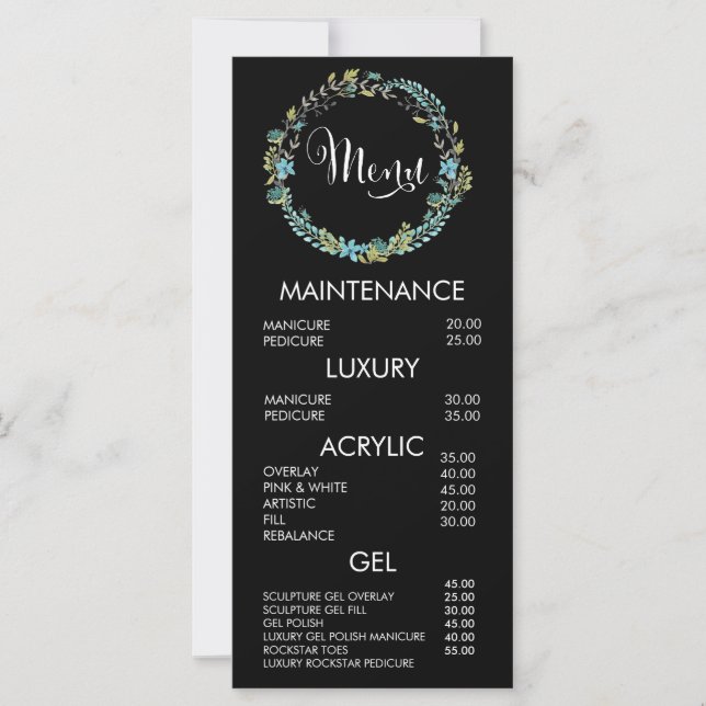 Salon Floral Wreath Menu Carte Prix (Devant)