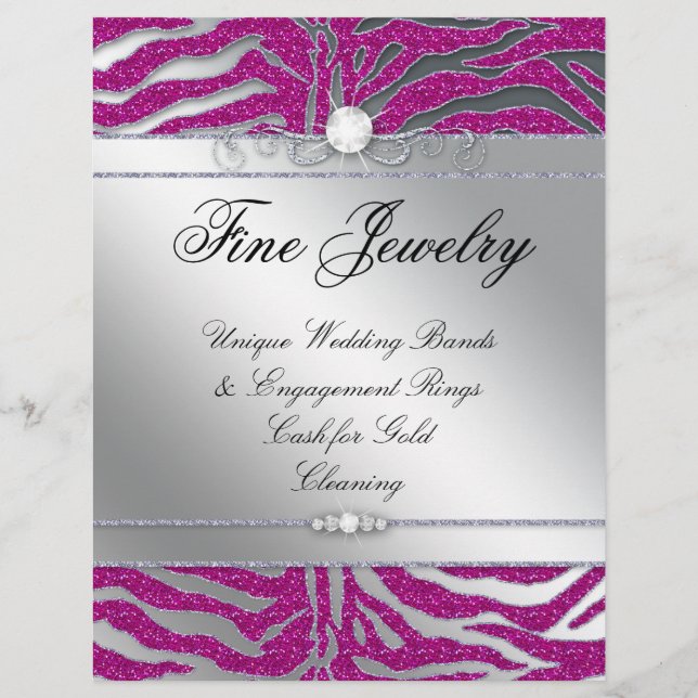 Salon Flyer Juwelier Haar Nail Zebra Glitzer Pink (Vorne)