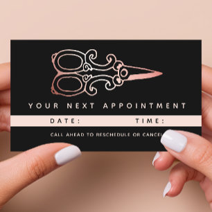 Salon für Vintage Rose-Gold-Scheren-Logos Terminkarte