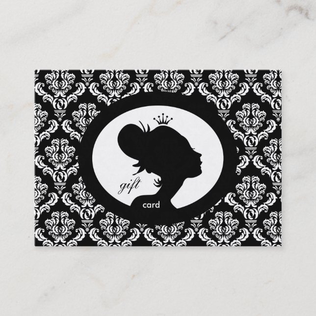 Salon-Geschenk-Karten-Kronen-Frauen-Silhouette BW Rabattkarte (Vorderseite)