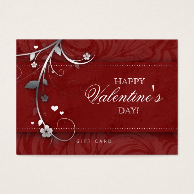 Salon Gift Card Spa Flower Floral Red Hearts Silve (Vorderseite)
