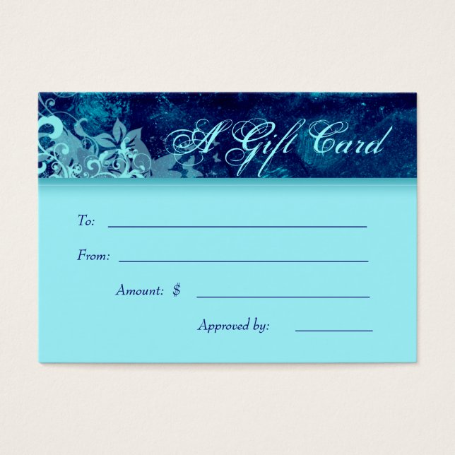 Salon Gift Card Wellness-Center Grunge Floral Blue (Vorderseite)
