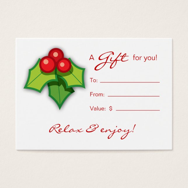 Salon Gift Card Wellness-Center Xmas Holly (Vorderseite)