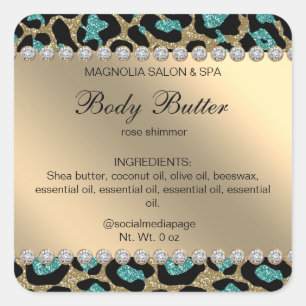 Salon Glitzer Leopard Aquamarin Square Sticker