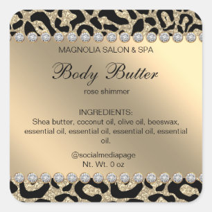Salon Glitzer Leopard Gold Square Sticker