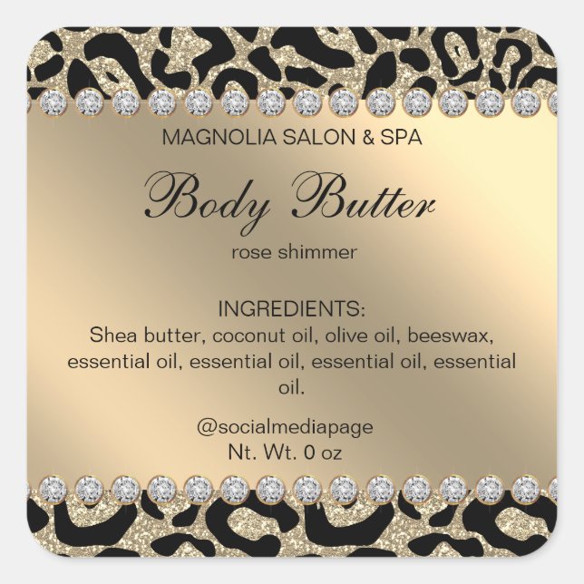 Salon Glitzer Leopard Gold Square Sticker (Vorderseite)