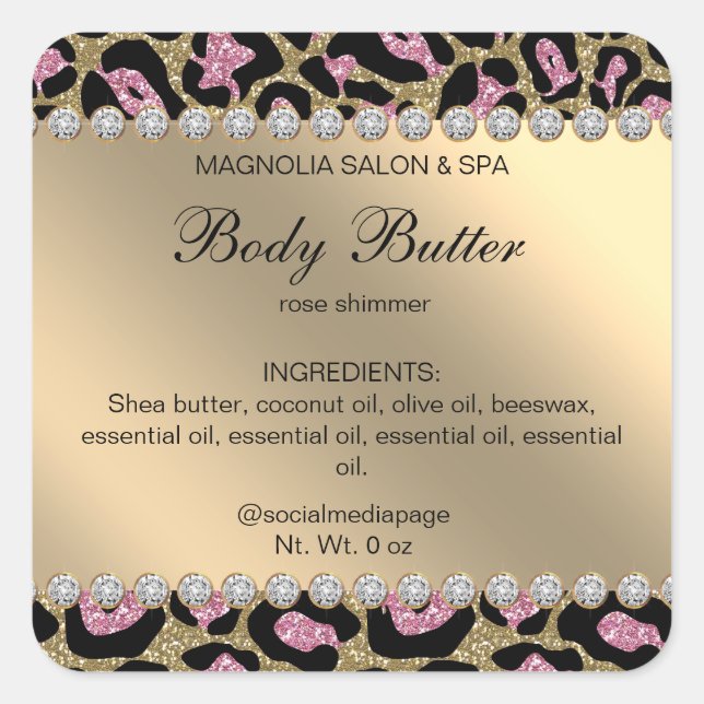 Salon Glitzer Leopard Pink Square Sticker (Vorderseite)