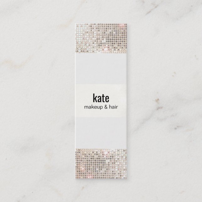 Salon Imitate Silver Sequin Hair Stylist Mini Visitenkarte (Vorderseite)