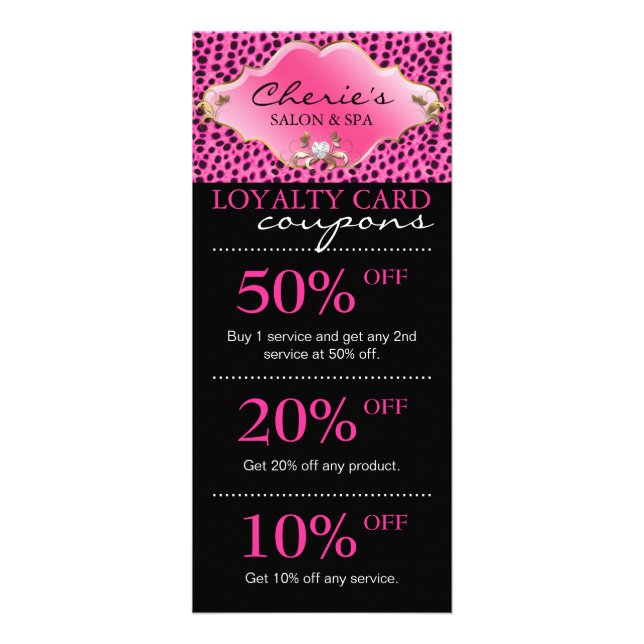 Salon Marketing Cards Leopard Schmuck Pink Gold Werbekarte (Vorne)