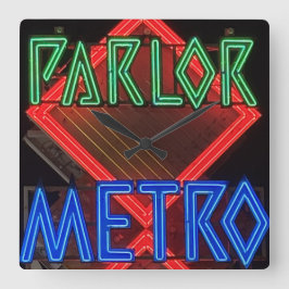Salon Metro Neonlicht-Reklame Quadratische Wanduhr