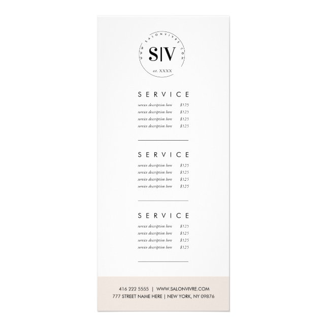 Salon Minimal Moderne Service Preis List Rack Card Werbekarte (Hinten)