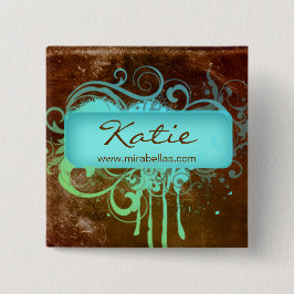 Salon-Namensumbau-Knopf-Brosche blaue Grunge-Blume Button