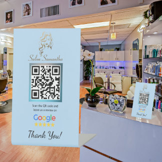 Salon Pastel Blue Google Review Stand Sockelschild
