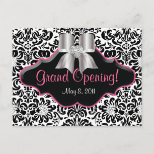 Salon Postcard Damask Schwarz-weiß Pink Juwelen Bo Postkarte