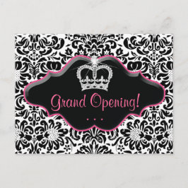 Salon Postcard Damask Schwarz-weiß rosa Rahmen Einladungspostkarte