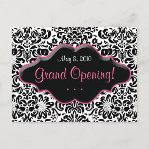 Salon Postcard Damask Schwarz-weiß rosa Rahmen Einladungspostkarte