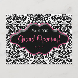Salon Postcard Damask Schwarz-weiß rosa Rahmen Einladungspostkarte