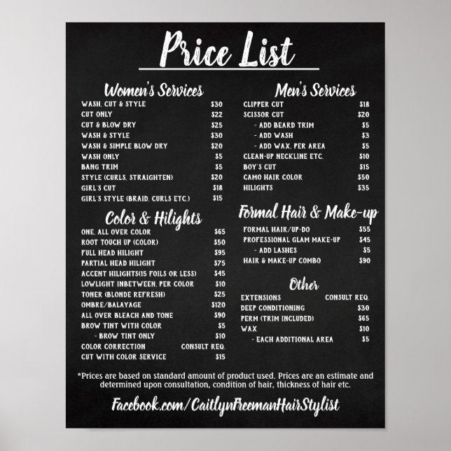 Salon Price LIst Poster (Vorne)