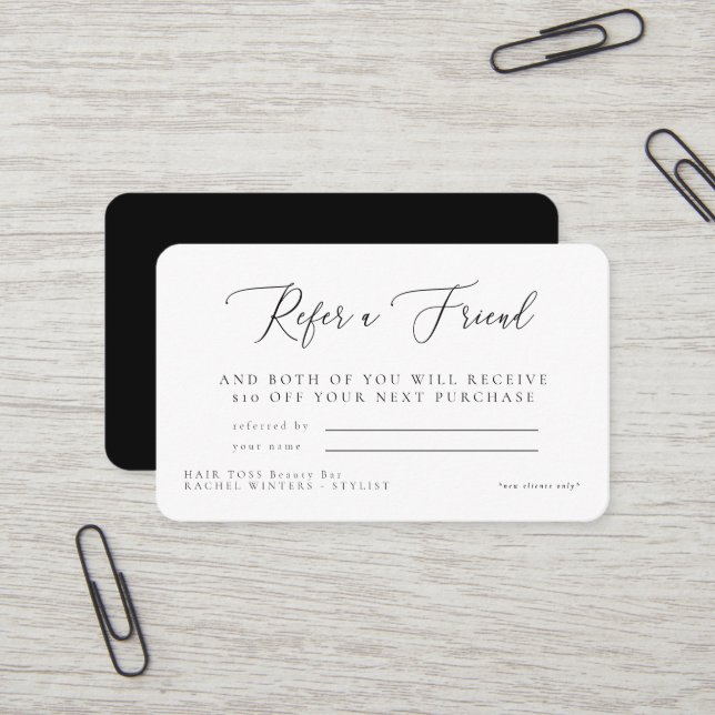 Salon Refer a Friend Name Discount gerundet Visitenkarte (Vorderseite/Rückseite Beispiel)