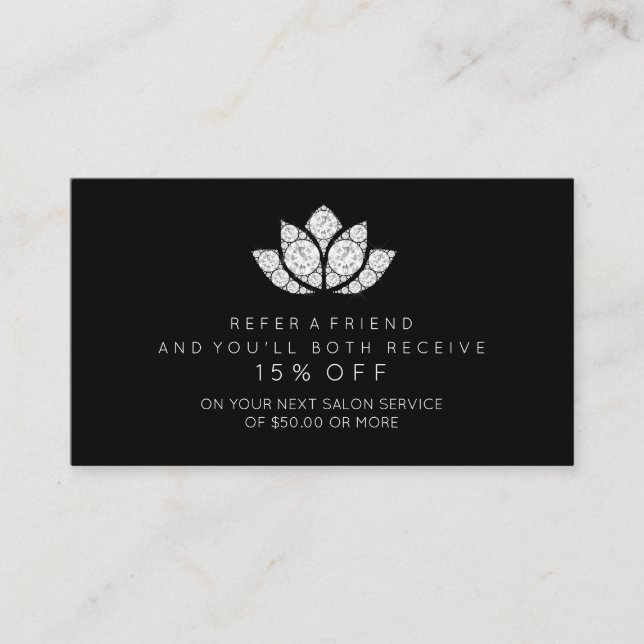 Salon Reference Card Schwarz-weiß Diamond Lotus WO Empfehlungskarte (Vorderseite)