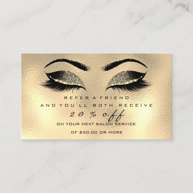 Salon Referenzen Card Makeup Artist Gold Wax Lashe Empfehlungskarte (Vorderseite)